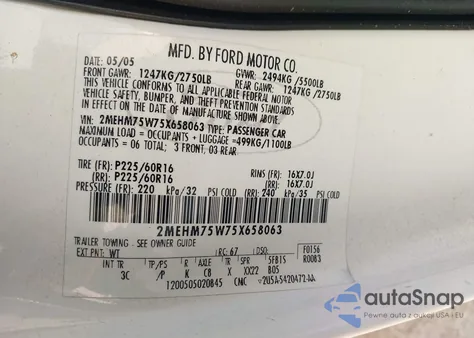 2005 Mercury Grand Marquis Ls/Lse из США, поврежденный, VIN 2MEHM75W75X658063